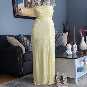 Elegant Yellow beaded Strapless Gown